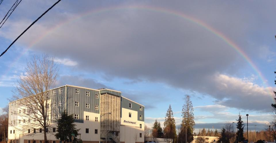 Steel industrial building with rainbow